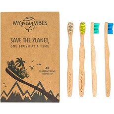 Shappy 잇몸칫솔 교정 미백 치과용 독일 어금니치과칫솔 My Green Vibes 어린 이용 대나무 칫솔 천연 나무 칫솔 고품질의 부드러운 BPA 무첨가 강모 유아용 3 8 세 생분해 성 핸들 4개팩-43953, 단일옵션