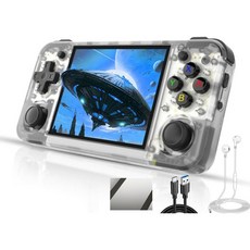 프리미엄 RG35XXH 핸드헬드 게임기 3.5인치 IPS 화면 H700 3300mAh RG 35XXH 기설치 에뮬레이터 시스템 64GB 투명 퍼플