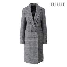 [블루페페] 더블 단추 체크 울코트 P204PSG941_BK