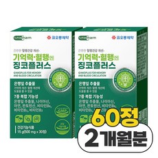 코오롱 징코플러스 혈액순환 이명 영양제 500mg, 2개, 30정