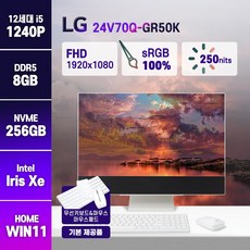 LG전자 24인치 일체형PC 24V70Q-GR50K 인텔 i5-1240P 윈도우11, i5-1240P/메모리8GB/SSD256GB/24인치, 윈도우11홈