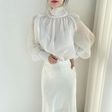 러블리아미에 / 아미에 /오간자 스카프 새틴 시스루 블라우스