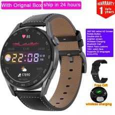 DT3 프로 남자 스마트 워치 IP68 방수 음악 재생 BT 전화 통화 WIRELSSS 충전 100 + 시계 FACESS 망막 화면 SMARTWATCH, leather black