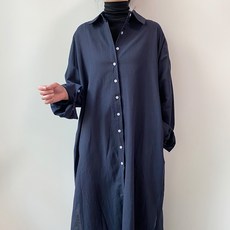 심플 베이직 컬러 가을 루즈핏 레이어드 포켓 롱 셔츠 원피스