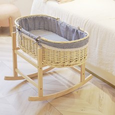모세 라탄 요람바구니 백일 거실 라운드 수납 사진 수면 등나무 원목 침대 90cm 100cm 돌잡이, 80CM 블루그리드 휠리스 0-6개월