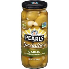 Pearls Specialties 7 oz. Garlic Stuffed Queen Olives 6-Jars 진주 특산품 198.4g. 마늘로 채워진 퀸 올리브 6 자르, 1