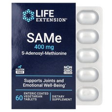 Life Extension SAMe S-아데노실-메티오닌 400mg 장용 코팅 식물성 정제 60정, Life Extension SAMe S-아데..., 1개