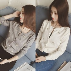 [나나랜드] 라운드넥 라이트 플라워 슬림핏 여성 가디건