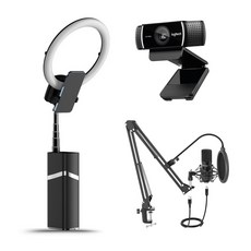 오토케링3 로지텍 C922 Pro 웹캠 FIFINE T730 PC 스탠드 USB 마이크 세트 뷰티 온라인 수업 라이브커머스, 블랙