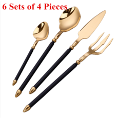 24Pcs 스테인레스 스틸 칼 세트 그린 골드 가정용 주방기구 블랙 화이트 골든 Flatware 세트 6 식기, 01 Black Gold 6 Sets, 1개