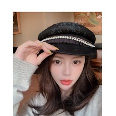 여성베레모 헌팅캡 모자 여성 가을 겨울 여성 가벼운 고급 모직 진주 레이