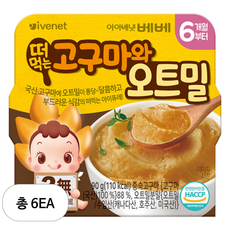 아이배냇베베 떠먹는 퓨레, 혼합맛(고구마/오트밀), 90g, 6개