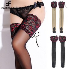 직구 여성 섹시 Fishnet 스타킹 뒤꿈치 다시 솔기 스타킹 여성 와이드 레이스 꽃 실리콘 크로스 붕대 허벅지 높은 스타킹