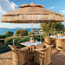 카시안 대형 2단 밀짚 파라솔 CN 비치 해변 감성 밀집 야외 테라스 카페 태슬 그늘막