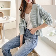 [렛무드] 데이지 브이넥 니트 가디건 루즈핏 스냅버튼