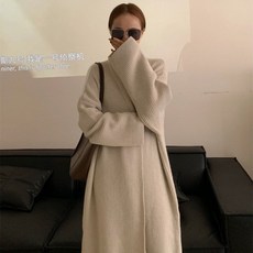 해피유통 스웨터 게으른 하이 엔드 롱 니트 카디건 여성 가을과 겨울 새로운 한국식 느슨한 서양식 오버 무릎 두꺼운 재킷