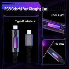 Stylepie-RGB 60W USB c타입 충전 데이터 케이블 나일론 편조 와이어 아이폰 호환 아이패드 삼성 화웨이 노트북, 01 C to C_01 1.5m, Lighting