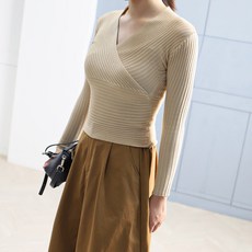 쉬운코디 스판 랩스타일 섹시브이넥 골지 레이어드 티