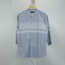 POLHAM 줄무늬 노칼라7부소매셔츠 그레이 (남성 100)