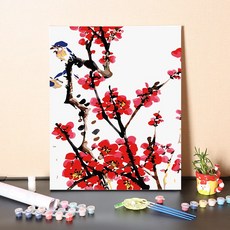 FiIIery DIY 명화그리기 해바라기그림 풍경화 꽃 유화 세트 40 x 50cm, 35-매화