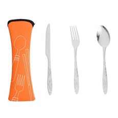 GHSHOP 캠핑용품 숟가락 포크 나이프 콤보 금속 식기 백패킹 BBQ용, 멀티, 스테인리스 스틸, 오렌지 백, 1개