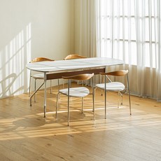 아르네 미드센츄리 모던 철제 타원 4인 식탁세트 1800 (의자4), 화이트, 아르네 패브릭 의자