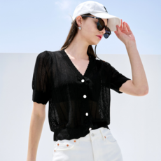 제너럴아이디어 GENERAL IDEA 리프 V넥 가디건 BLACK / S21D06009