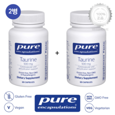 [2병] 퓨어인캡슐레이션 타우린 500mg 60캡슐 아미노산 영양제 Taurine, 60정, 2개
