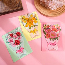 파티몬 어버이날 꽃다발 카네이션 카드 3종 편지지 생일 기념일 소품 용품, 꽃다발 편지지 3종