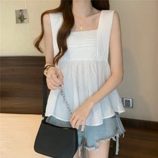 Myshe 여성 여름 스퀘어넥 민소매 블라우스 귀여운 민소매 블라우스 루즈핏 cong821C1