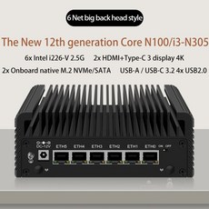 N100 미니PC 미니컴퓨터 게이밍PC 팬리스 미니 PC ESXi Proxmox 호스트 방화벽 기기 6 LAN 라우터 12 세대 인텔 DDR5 2 NVMe, 없음, 없음, 없음, 없음, 9) N305 8G 128G