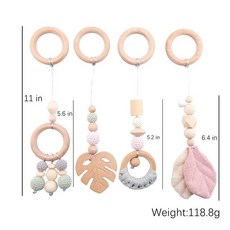 나무 딸랑이 Teethers 아기 장난감 놀이 체육관 모바일 신생아 감각 구조 수제 유모차 액세서리 1 세트, [10] play gym 3, 1개