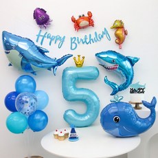 이벤트홀릭 상어 고래 풍선 생일파티세트, 숫자풍선 5 숫자풍선 5