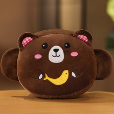이지바이 샵 큐트 동물 손을 애니메이션 다이노스 허그 쿠션 겨울 감싸다 바람막이 학생 낮잠 베개 여성, 35 *25 센치, 갈색곰