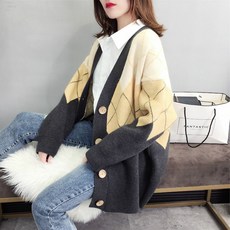 가을 겨울 배색 니트 체크 아가일 가디건 3color