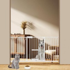 작은 고양이 문이 있는 ALLAIBB 엑스트라 와이드 베이비 게이트 ， 52.7662.20 압력 마운트 계단 출입구 집 주방 튼튼한 큰 문을 통한 간편한 보행 흰색, 52.76-62.20"/134-158cm, 52.76-62.20"/134-158cm, 1개