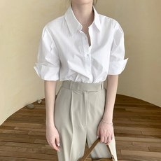 [레티고] 퍼프 소매 롤업 포인트 반팔 셔츠