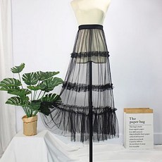 여름 레이스 롱 스커트 여성 메쉬 맥시 시스루 블랙 화이트