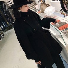 생활도움 카운티 더블 캐시미어 코트 여 숏 키 판초 프리미엄 양면 블랙 추동 모직 코트