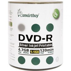 Smartbuy 100disc 4.7GB120min 16x DVDR 실버 잉크젯 허브 인쇄 블랭크 미디어 디스크 무료 마이크로 섬유 천, 1개