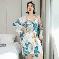 셀레니브 3539A1 퓨에스 여성 잠옷 플라워 슬립 로브 가운 2종세트 (2color) - 셀레니브슬립