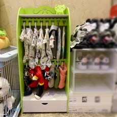 강아지행거 반려동물가구 강아지옷장 애견가구 반려묘가구 고양이가구 강아지 애견옷장 옷장 애견행거 강아지용품정리 고양이 행거 펫가구 반려견가구 강아지가구 고양이옷장, 녹색더블레이어+서랍+16행거, PVC 목재 플라스틱 보드 옷장, 1개