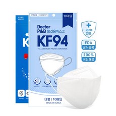 KF94 닥터피앤비 마스크 대형 보건용 대용량 숨쉬기편한 국산, 10개입, 20개, 화이트