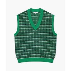 리버클래시 24SS LKS51334그린 트위드 체크조직 브이넥 니트 베스트