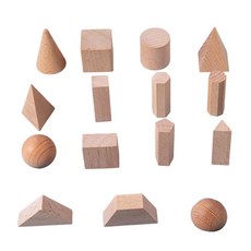 QDY 15x 나무 기하학 솔리드 블록 스태킹 학습 교육 아기를위한 수학, 3cm-6cm, 목재, 목재, 1개