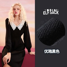 도리파이 블랙브이넥원피스 요정 의 포켓 프렌치시크 레이스 버블 소매 겨울 클래식 A라인