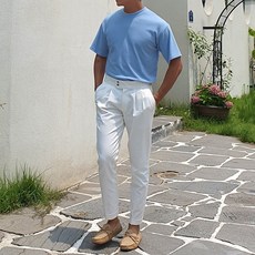 커밍블리스 간절기 남자 구르카 화이트 데님 10부 슬랙스 팬츠