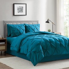 BOURINA 이불세트 8개입 플리츠 퀼티드 소프트 웜 오버사이즈 극세사 명품 네이비 풀 82x86인치, Turquoise, Twin