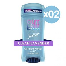Secret 시크릿 여성용 아웃래스트 클리어 젤 앤티퍼스퍼런트 & 데오드란트 클린 라벤더 73g 2팩 Outlast Clear Gel Antiperspirant Deodorant, 1 Pack, 2개