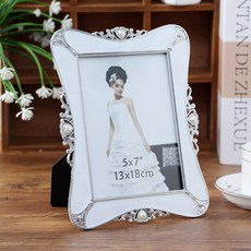 인테리어 탁상용 사진 포토 액자 유리 결혼 웨딩 스탠드 5x7 13x18cm 엔틱화이트